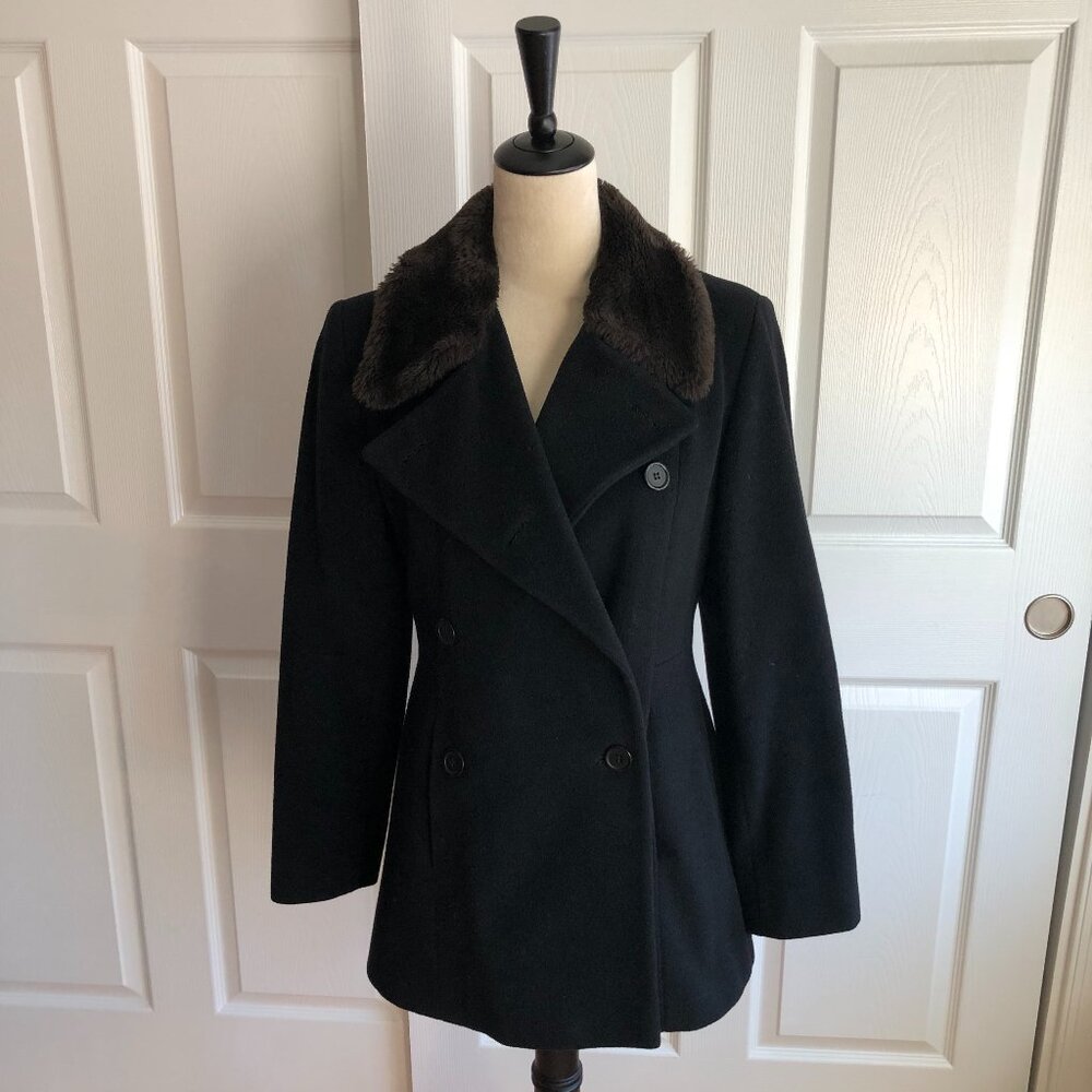 FAIRBROOKE  (Saks Fifth Avenue) Women's 100% Wool  Black Fur Coat  Black Size 4